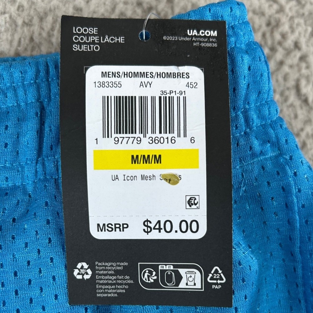 Under Armour Mens Loose Fit Icon Mesh Athletic Shorts Blue Size M New NWT - Picture 4 of 6